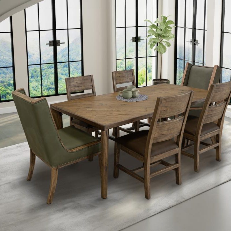 Natural Teca Rectangle w/ Green Chairs